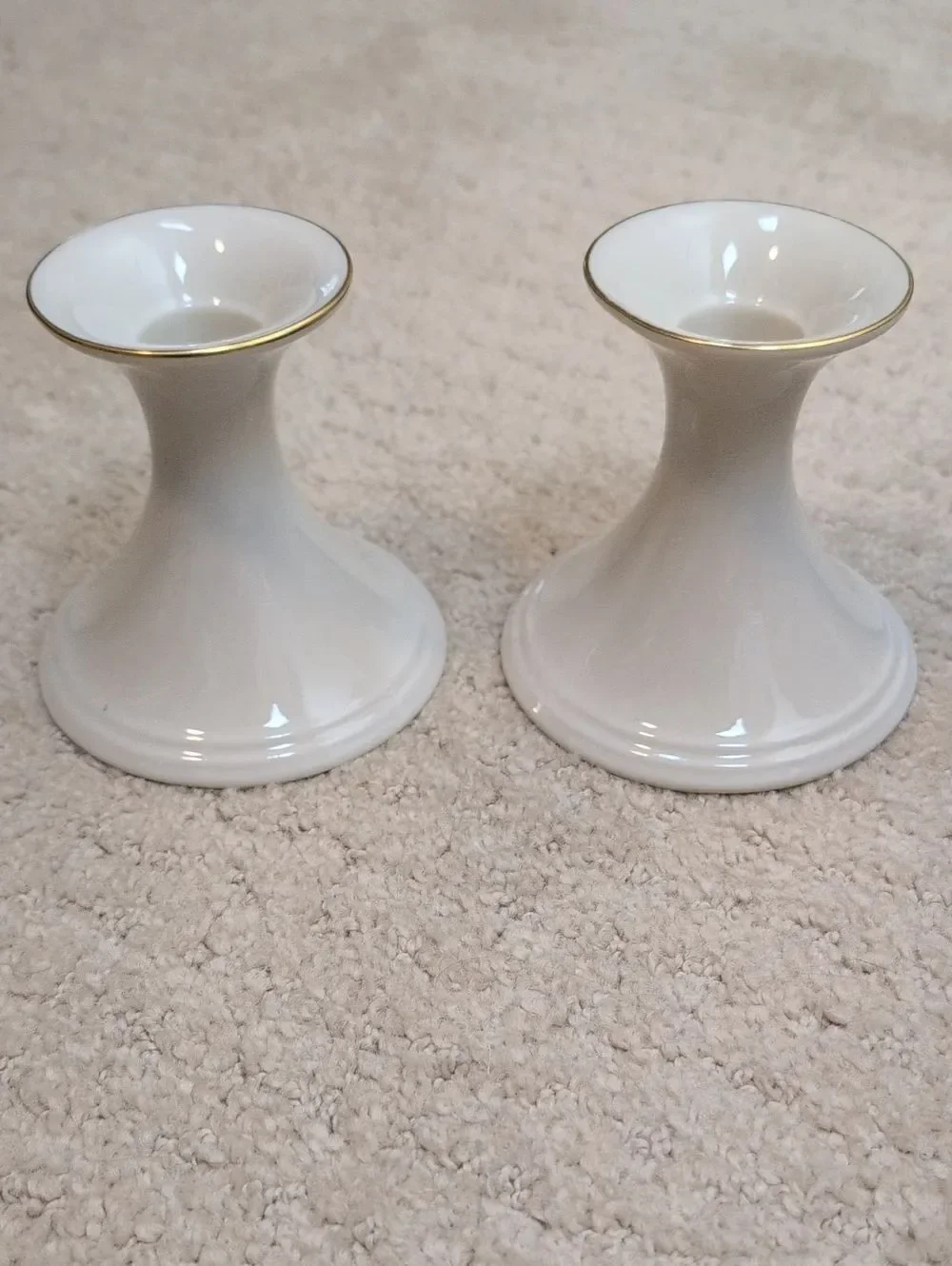 Elegant Lenox Cream Ceramic Candleholders with Gold Trim Special Vintage